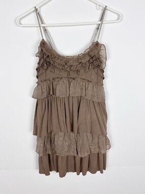 Y2K Rue 21 Tunic Top Size Medium Brown Tiered Ruffle Tank Fairycore